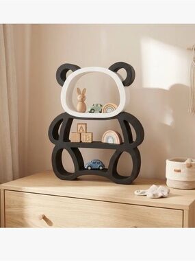 Panda Bear Shaped Kids Shelf or wall display— Black and White